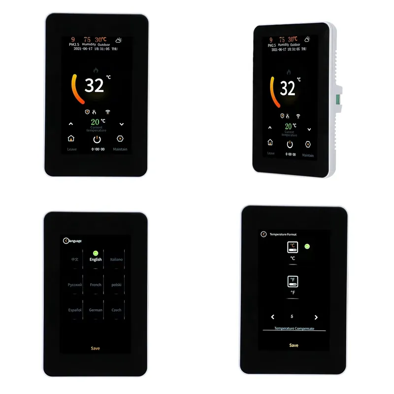 Smart Home Wifi - ระบบทำความร้อนพื้นบ้านอัจฉริยะ หน้าจอแนวตั้ง สีดำ พร้อมเทอร์โมสตัท WIFI