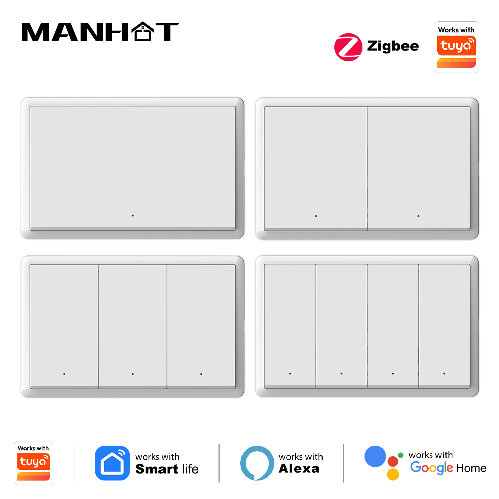 Smart Home Google Assistant - สวิตช์อัจฉริยะ Manhot Zigbee ไม่ต้องใช้สายกลาง ไม่ต้องใช้คาปาซิเตอร์ สวิตช์ไฟแบบติดผนัง