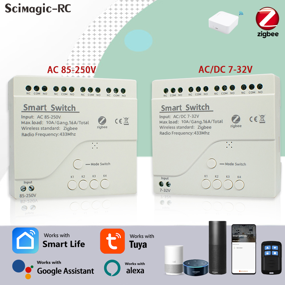 Smart Home Google Assistant - โมดูลรีเลย์สมาร์ทโฮม 4CH Zigbee Tuya รองรับไฟ AC