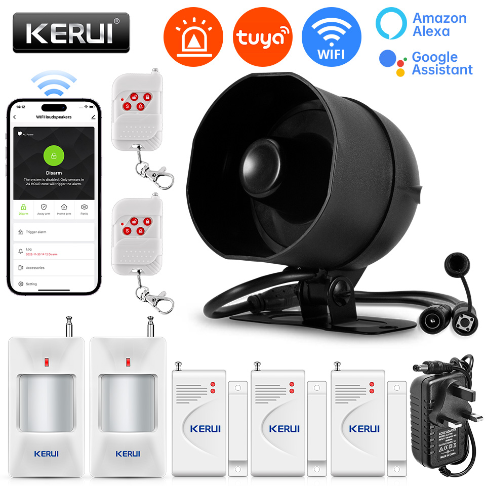 Smart Home Speaker - KERUI 120dB ระบบเตือนภัยไซเรน WiFi Tuya สมาร์ทลําโพง