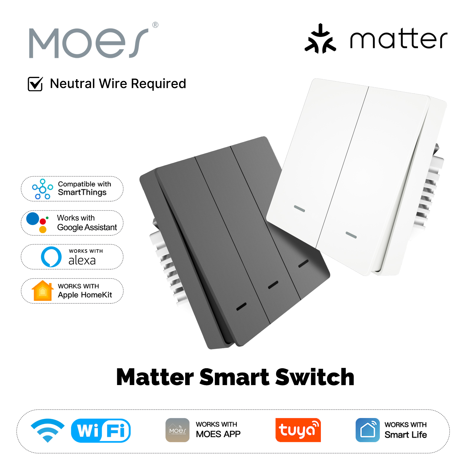Smart Home Google Assistant - MOES Matter Tuya WiFi สมาร์ทปุ่มสวิทช์ EU