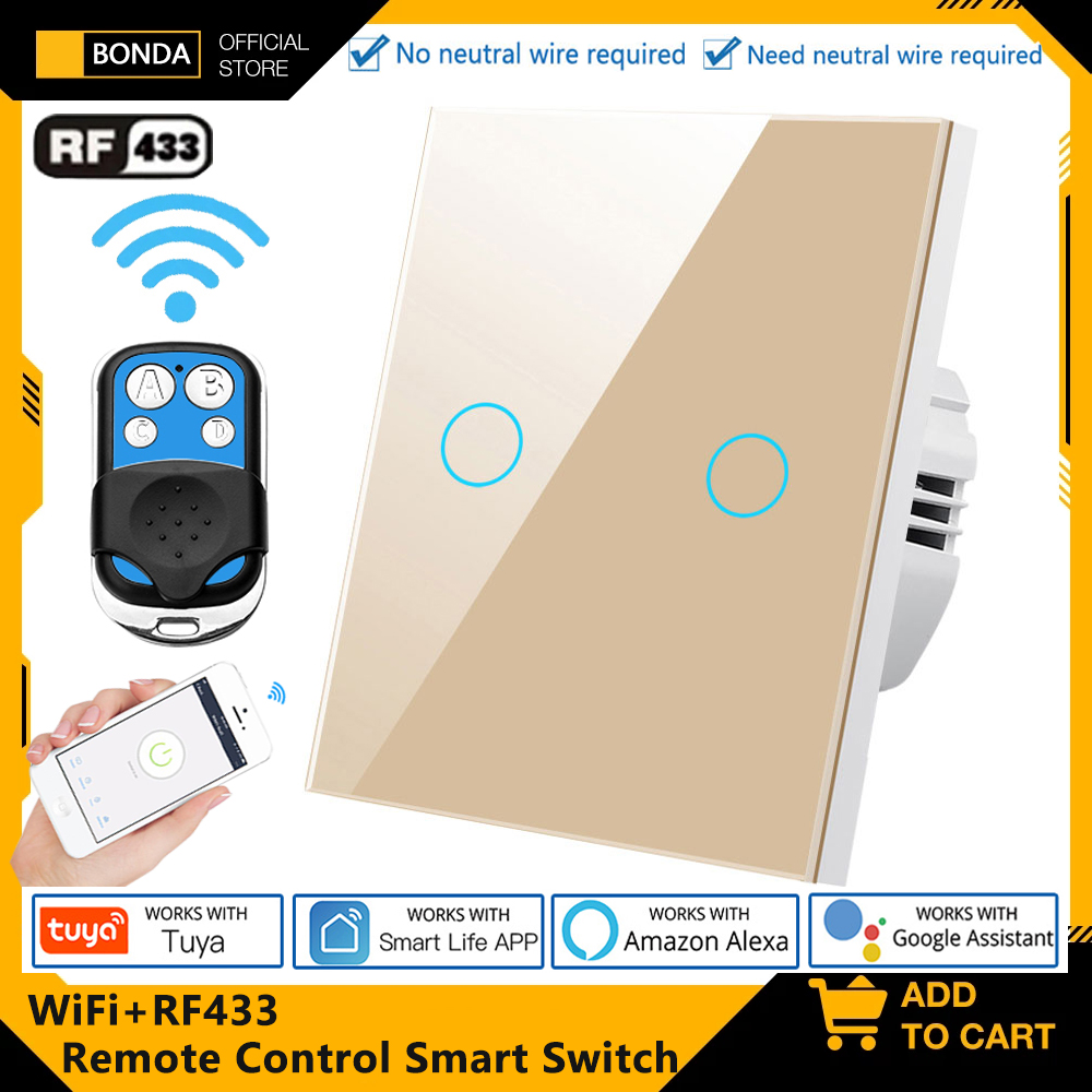 Smart Home Google Assistant - Tuya EU WiFi + RF433 สมาร์ทรีโมทคอนโทรลสวิทช์ไม่จําเป็นต้องใช้สายไฟ